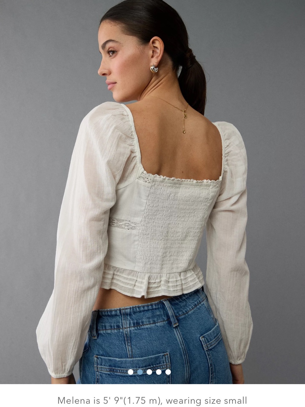 American Eagle Outfitters White Lace-Trim Square Neck Blouse - Picture 3 of 7